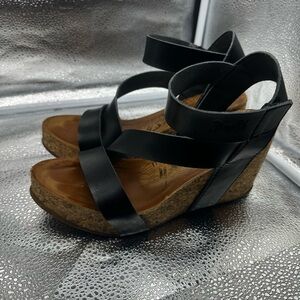 Elegant Black Leather Wedge Sandals